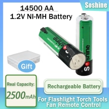 4pcs Soshine 14500 AA 1.2V 2500mAh NiMH Rechargeable Battery With Tab Spot Welding For Flashlight Doorbells Mouse Camera Cells