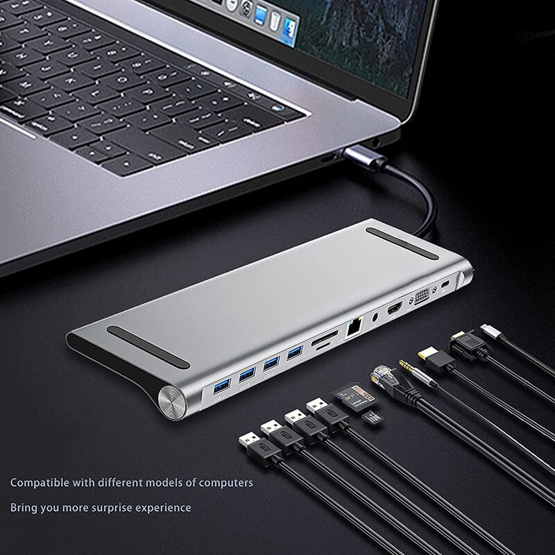 USB C Hub, USB-C Laptop Docking Bahnhof, typ C Hafen PD SD TF Kartenleser Gigabit Ethernet Typ C Adapter für