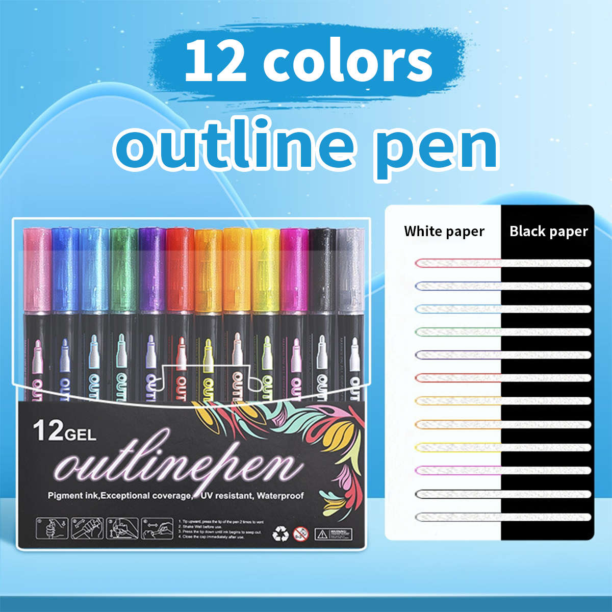 8/12 kleuren Flash-markering Dubbele lijn omtrekpen Gelpen Marker DIY Graffiti Schilderen Kleuren Tekening: YELLOW