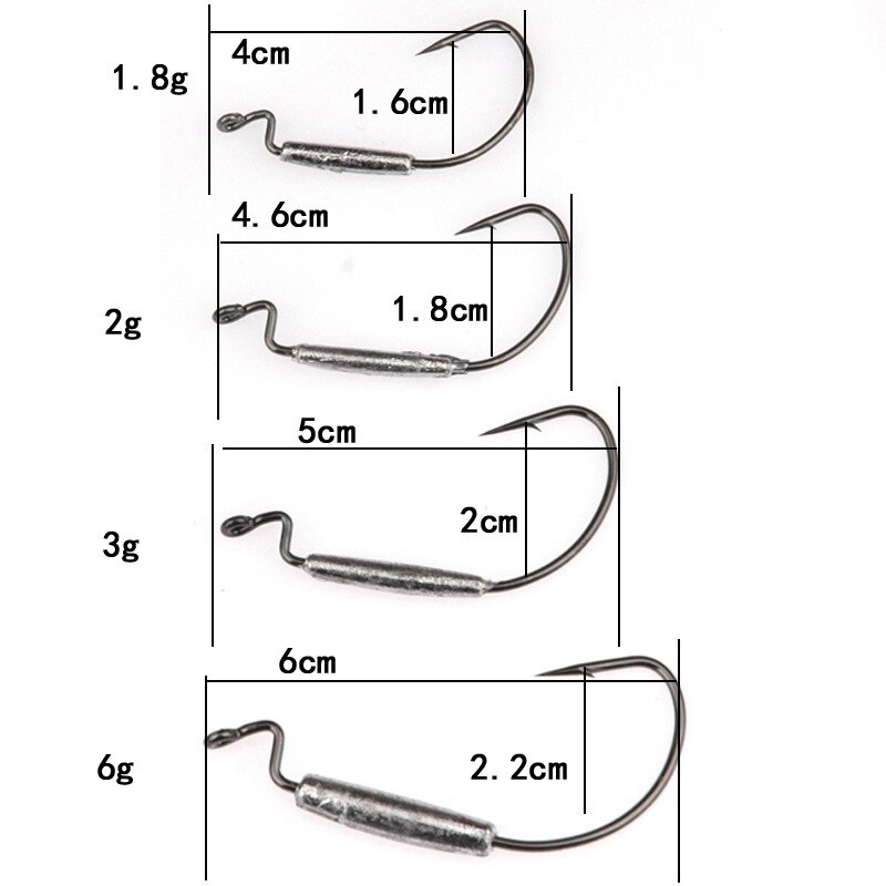 Fiske mjuk maskkrok med bly bred buk svart nickel mjuka beten krokar grub texas rigg hullingförsedd fiskkrok cylinder blysänkare