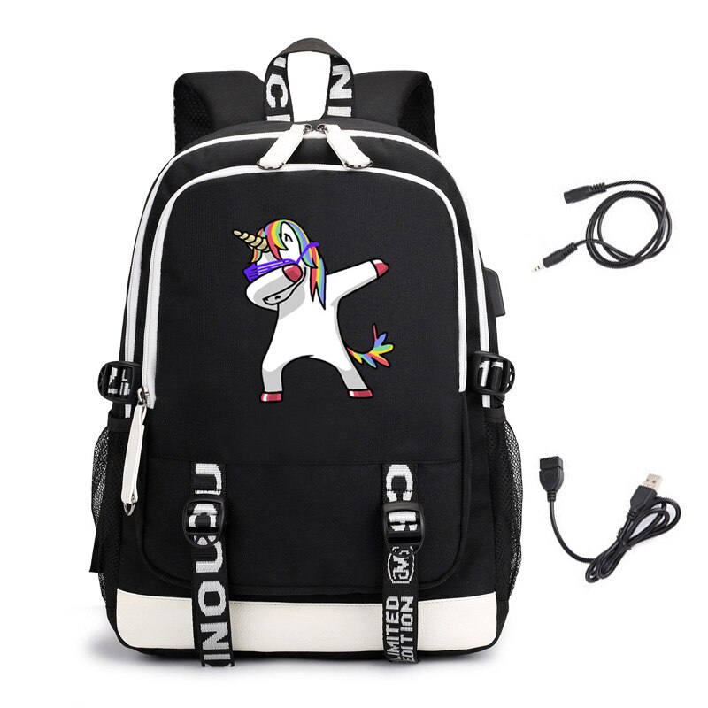 Mochila de unicornio haciendo un DAB para estudiantes adolescentes, mochilas para niñas con carga USB, mochila para ordenador portátil, mochilas de viaje Casuales: Black 04