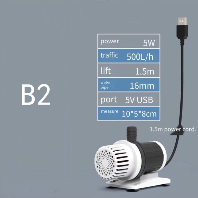 Weiting Aquarium Solar Water Pump USB Fish Tank Ultra Quiet Mini Small Micro Filter Circulating Fish Pond Submersible Pump 8W: B2 5W