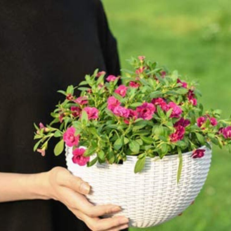 Panier de fleurs suspendu rond en plastique blanc, 5 pièces, 16x10cm, chaîne pour plante de jardin, jardinière, décoration