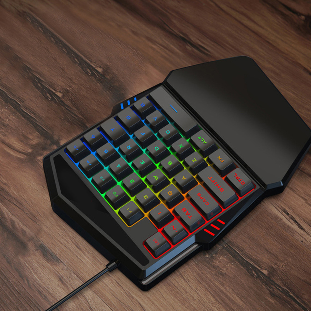 Single Hand Gaming Keyboard 35Keys RGB Luminous Backlight Gaming Keyboard for Windows PC Gamers Eat Chicken Mobile Game