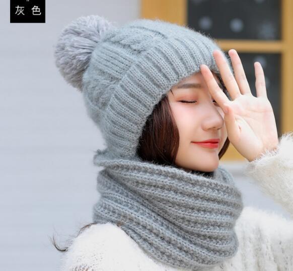 Vrouwen Hoeden Herfst Winter Modemerk Hoeden Sjaal Breien Tweedelige Vrouwen Gorros Casual Cap Sjaal Chapeu Feminino Bonet: gray