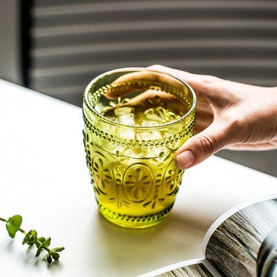 Reliëf Vintage Stemless Wijn Water Sap Glas Tumbler Cup