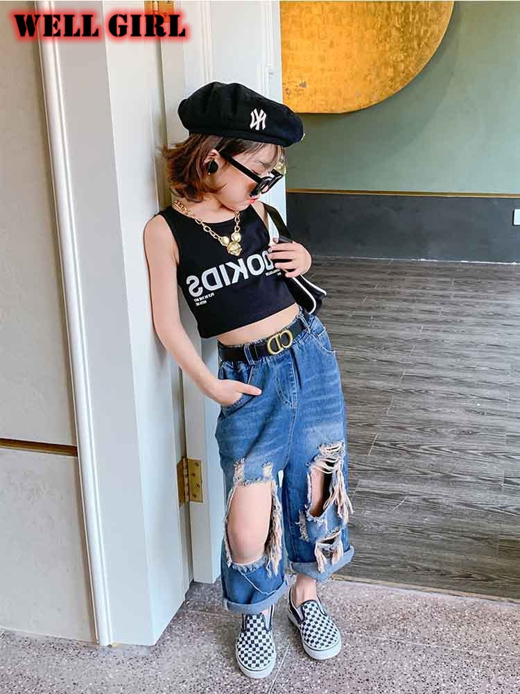 Toddler girl fall clothes 2020 fori in difficoltà jeans per bambina pantaloni scava fuori pantaloni in denim strappati bambini bambini da 3 a 8 anni