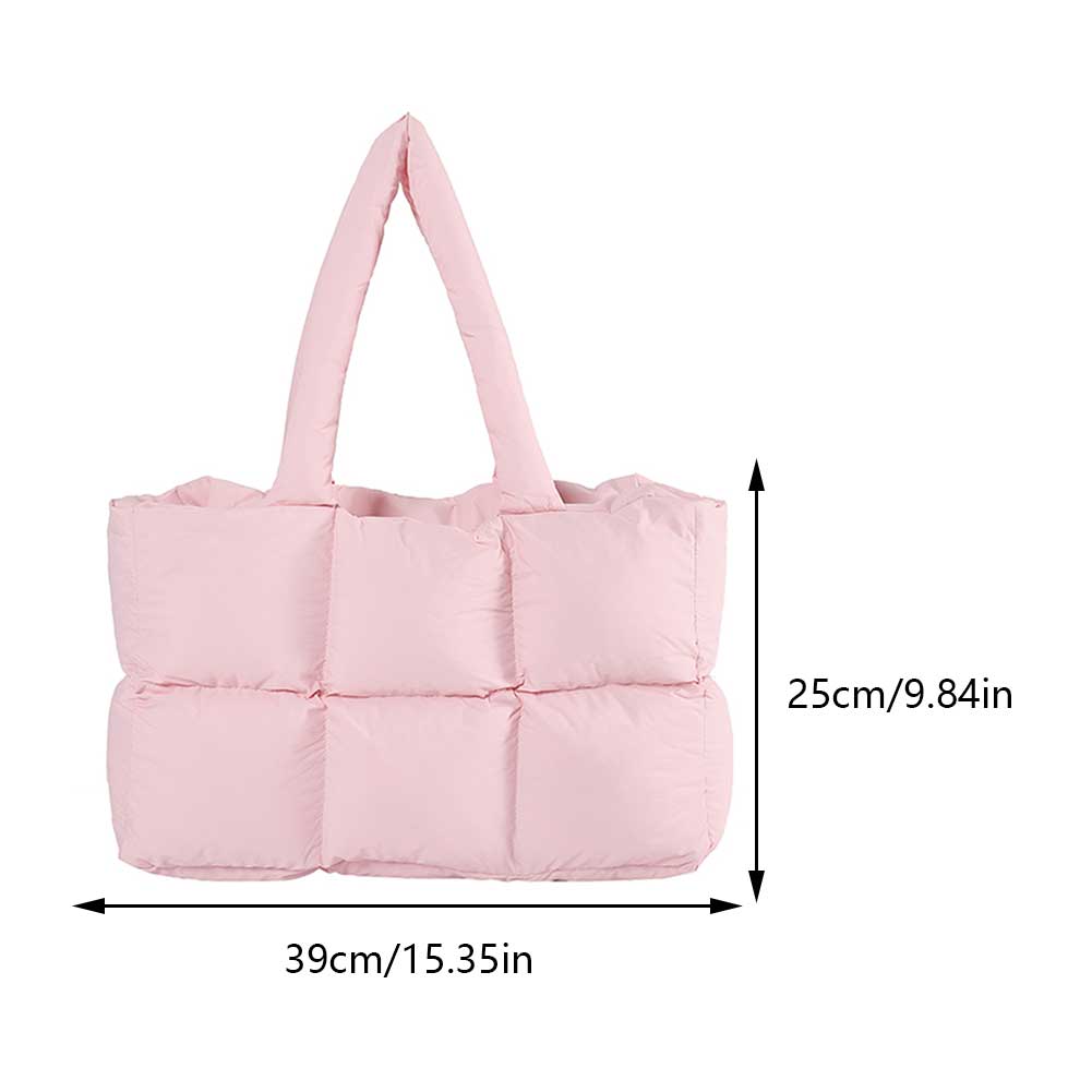 Bolsos de hombro acolchados a cuadros Retro para mujer, bolsos acolchados de invierno de Color sólido a la , bolsos de compras de gran capacidad para mujer: Rosa