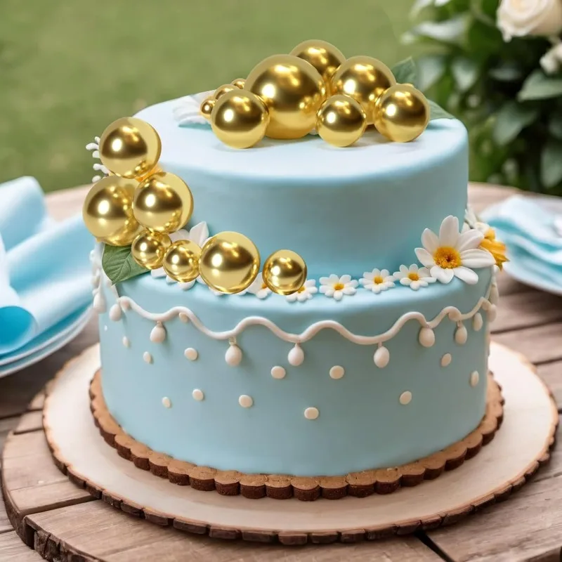 Décorations de décoration de gâteau mini ballon 20 pièces avec pics de boules d'or-décor de gâteau festif pour les célébrations