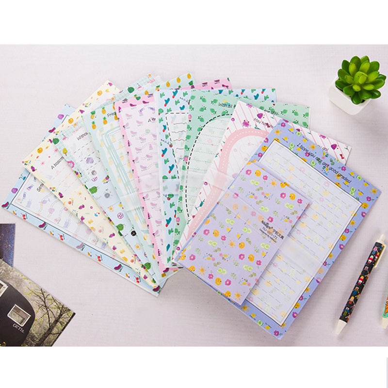 2 Set Kawaii Big size Writing Letters 6pc+3pc Envelops 9pcs Cartoon Fruit School Office Students Paper Envelope Letters Pad Sets