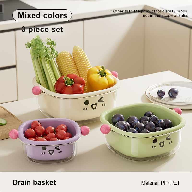 UFORU Wastafel Afvoermand Huishoudelijke Keuken Dubbele Wassen Fruitmand Wassen Groentebak Woonkamer Organizer: Beige