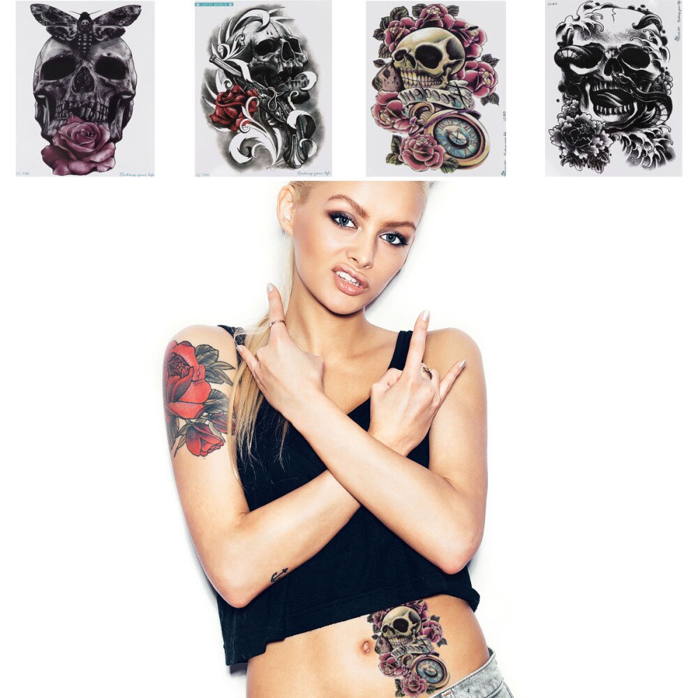 10Pcs Body Arm Art Temporary Stickers Skeleton Decals for Fancy Makeup