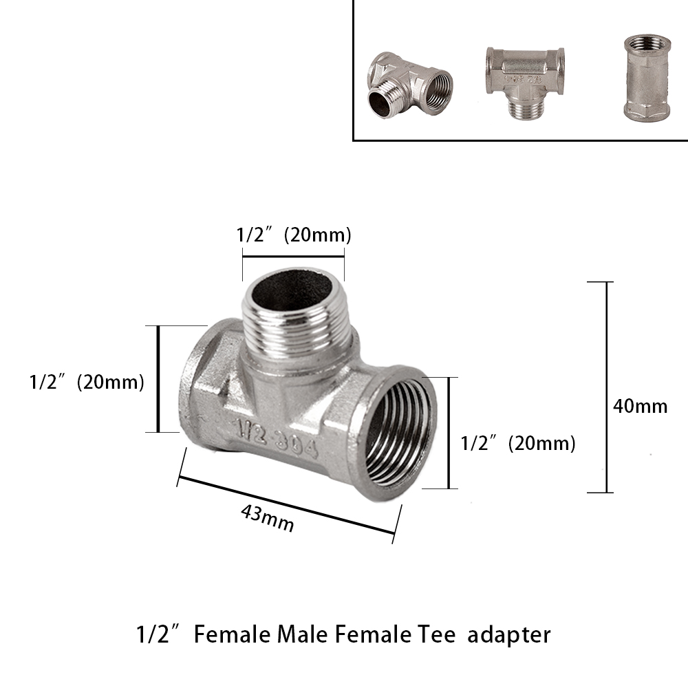 1/2 "3/4" BSP hilo macho hembra tipo T reductor de codo de acero inoxidable adaptador de junta a tope acoplador accesorios de plomería: Verde claro