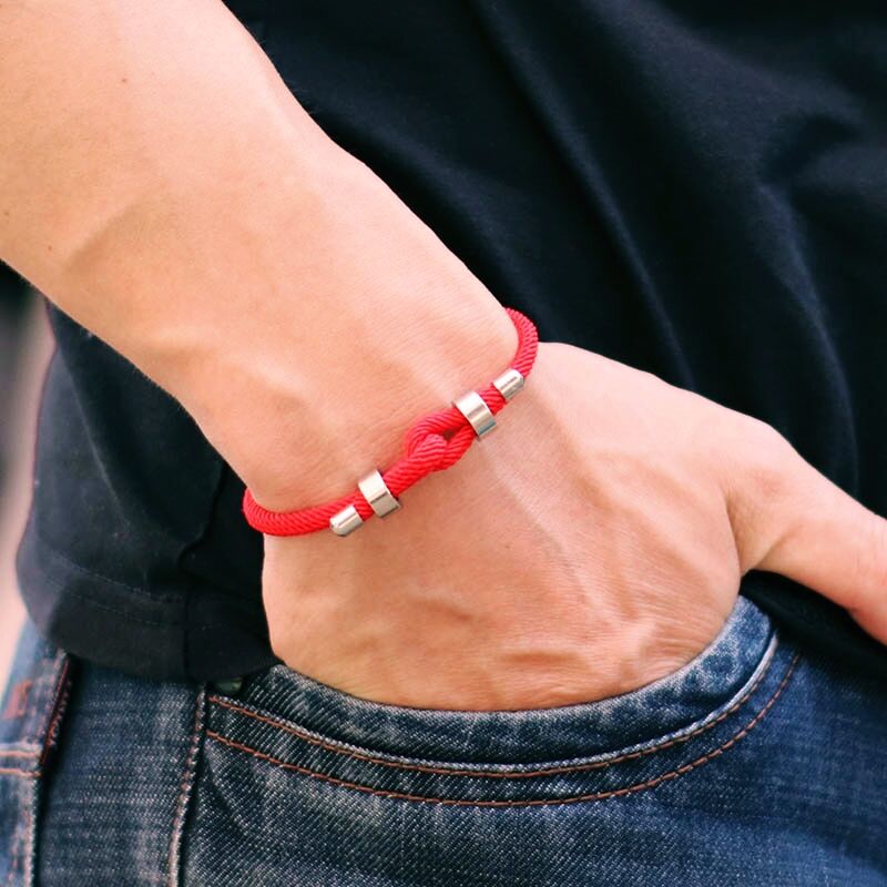 Noter Pulsera De hilo rojo De la suerte para hombres, cadena De cordón ajustable De acero inoxidable que no se decolora, Pulsera Roja De Proteccion Joias