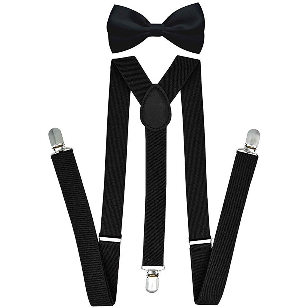 Hemd Hosenträger Jeans Hosenträger Hosen Für Männer Mit Bowtie einstellen Jungen Frauen Jungen Mädchen Erwachsene Einstellbare Elastische Fliege Bowtie setzt: Schwarz