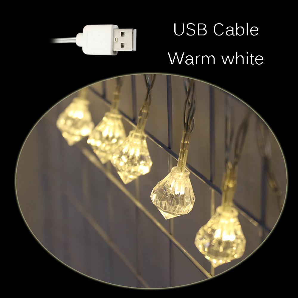 10 led's in diamantvorm, twinkelende lichtjes, kerstversiering voor bruiloften en feesten, feeënkrans: Warm wit (usb)