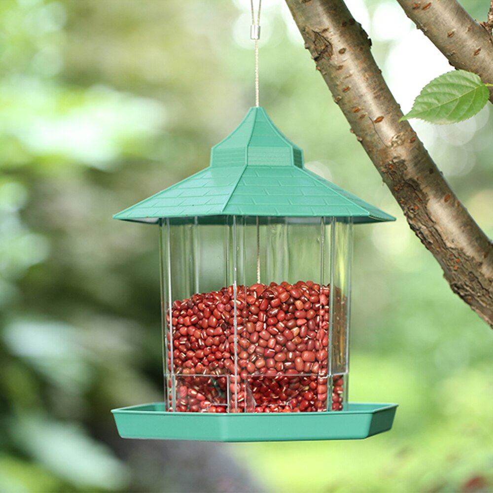 Gazebo colgante impermeable para pájaros salvajes, alimentador para exteriores, contenedor con cuerda colgante, tipo casa de alimentación, decoración, aviario,
