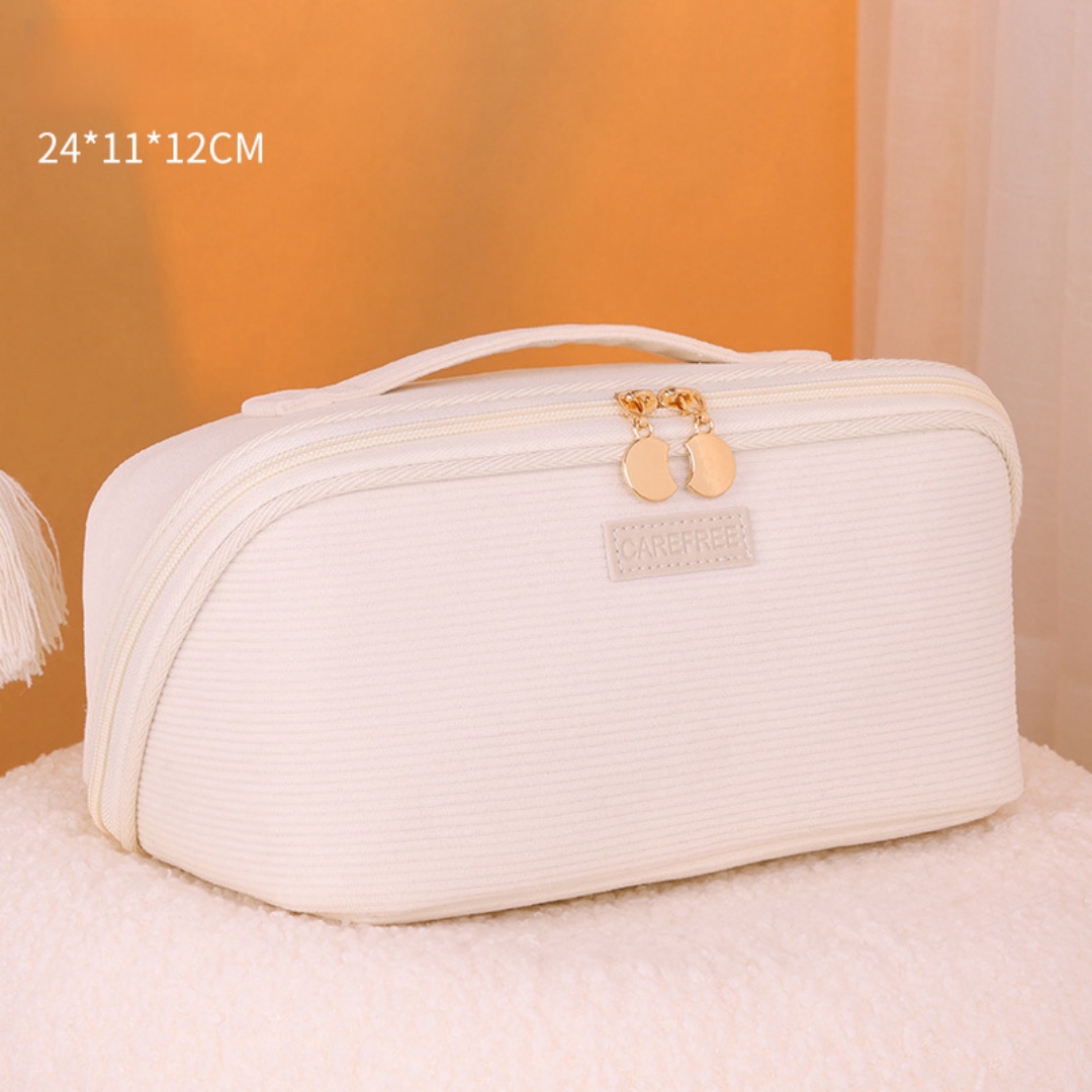 Makeup Bag Travel Toiletry Bag, Puffy Padded Make Up Bags for Women Makeup Organizer Case, Wide-open Pouch Purse Travel Essentia: Brown