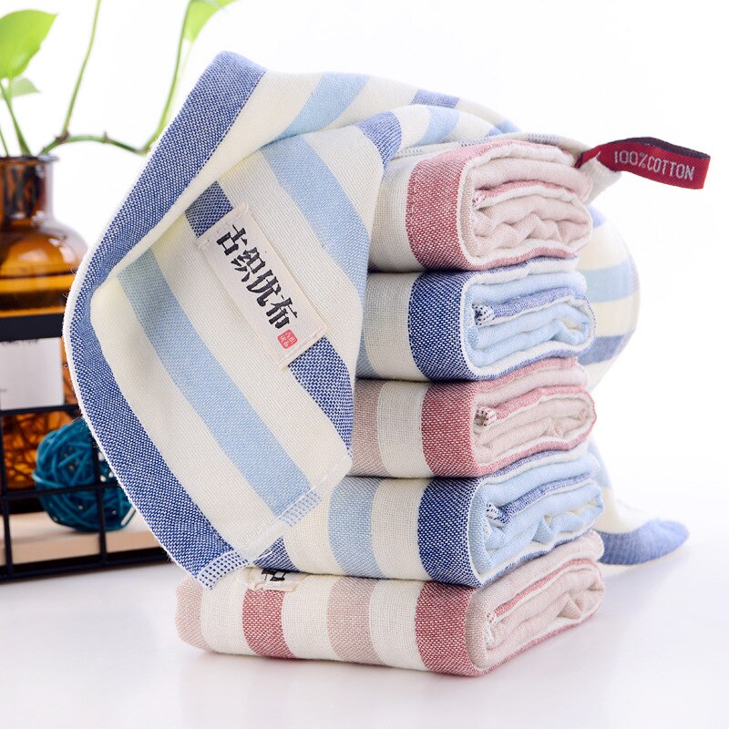 Puur Katoen Kleine Vierkante Handdoek Garen Doek 35*35Cm Absorberende Kinderen Gezicht Handdoek Sport Doekjes Snel Droog gestreepte Handdoek Reiniging