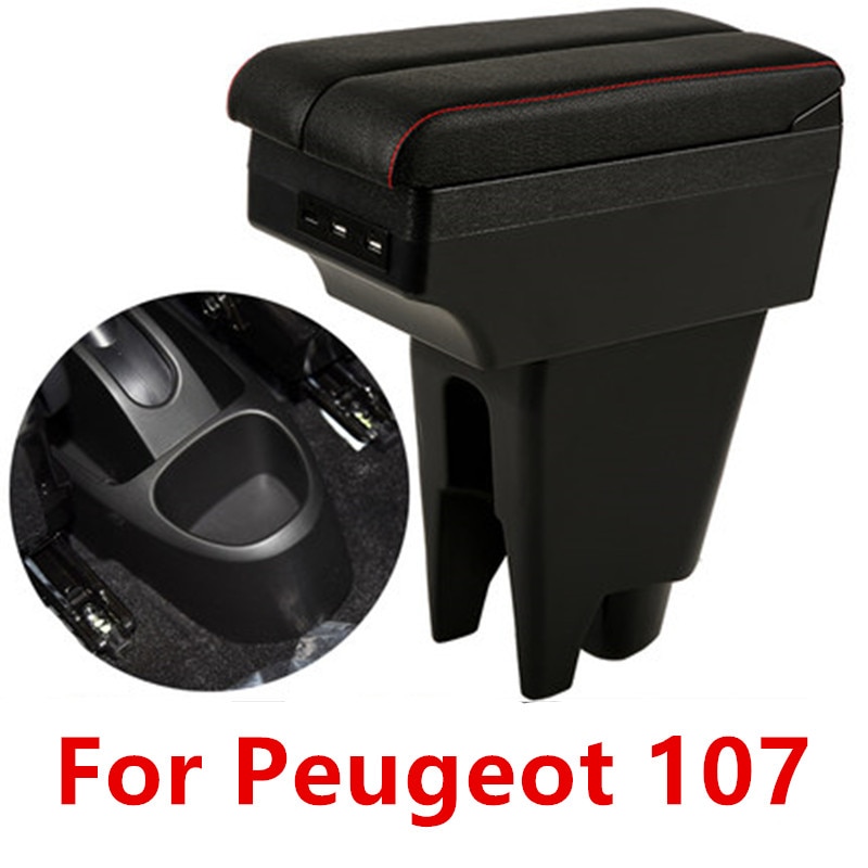 For Peugeot 107 armrest box USB Charging heighten Double layer