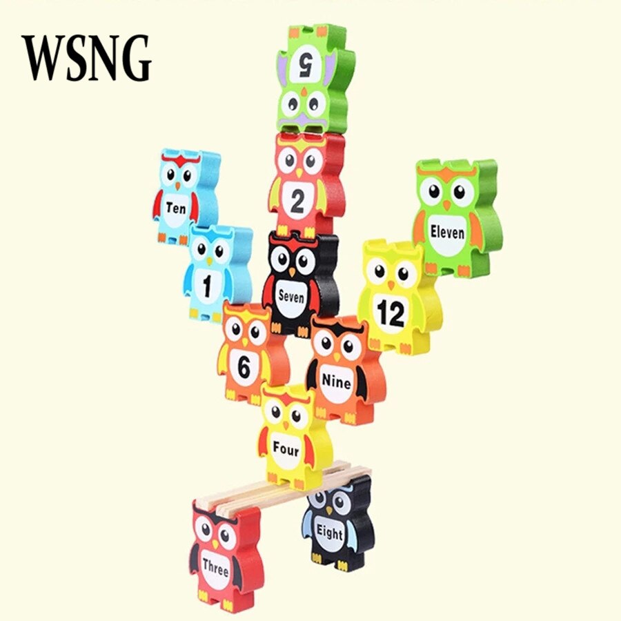 Wsng cartoon uil baby educatief stapelspeelgoed evenwichtsvaardigheidstraining stapeltorenspel baby & peuter vroeg leren speelgoed
