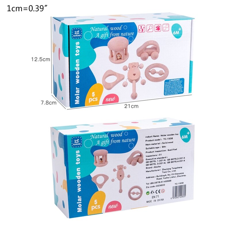 2020 nuovo 5pz Del bambino Di Legno Sonagli Giocattoli Massaggiagengive Campana di Mano Regalo Precoce Educativo Giocattolo di Musica