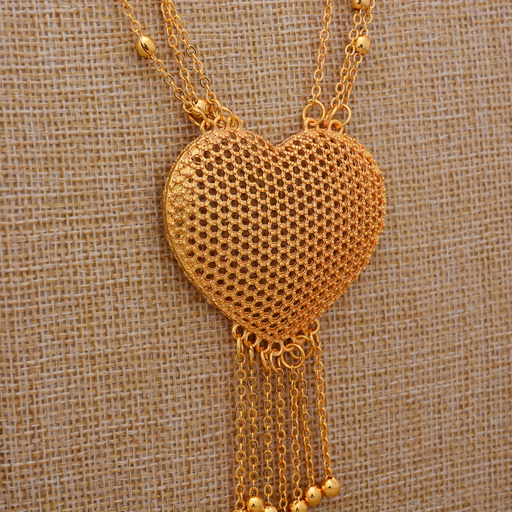 24K Dubai Goud Kleur Hart Sieraden Sets voor vrouwen Ketting oorbellen Ring bruids Afrikaanse bruiloft ornament vrouw Sieraden set