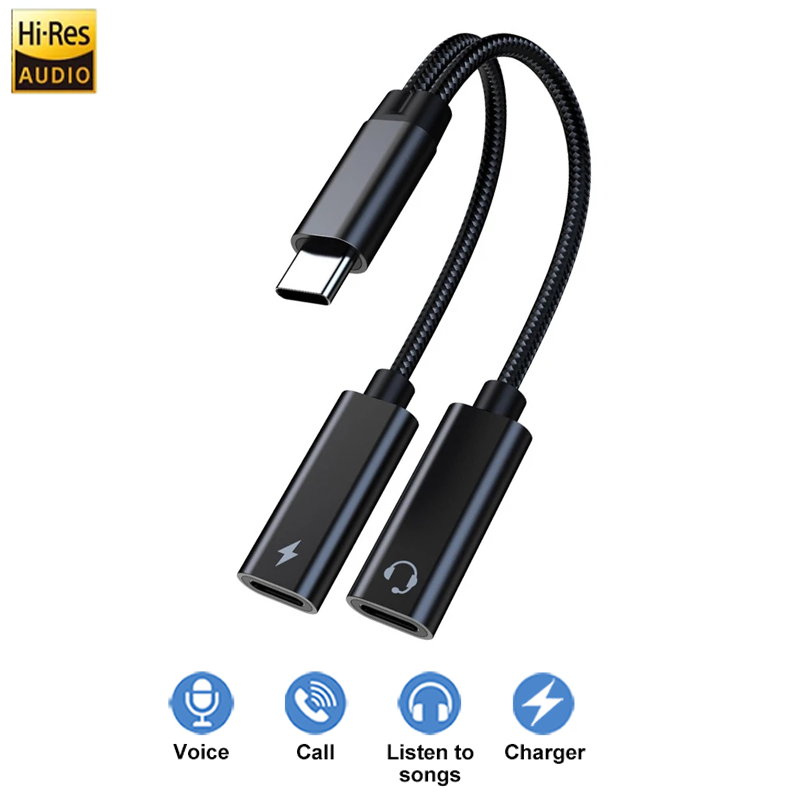 2 in 1 otg hörlursuttag usb typ c-splitter till dubbel usb c-hörlursadapter 60w laddare för iphone 15 samsung huawei xiaomi: Gul
