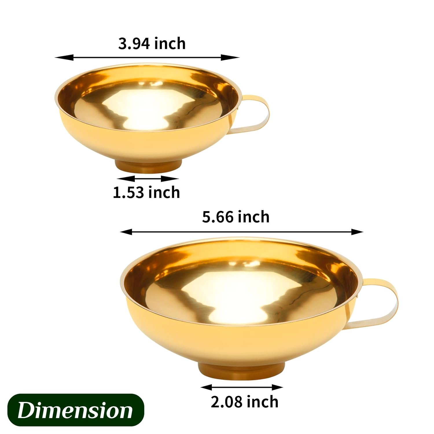 Küche großer Weithals Metall Edelstahl Lebensmittel Trichter Set zum Füllen breiter und normaler Einmach gläser Flaschen, Gold (1 Stück)