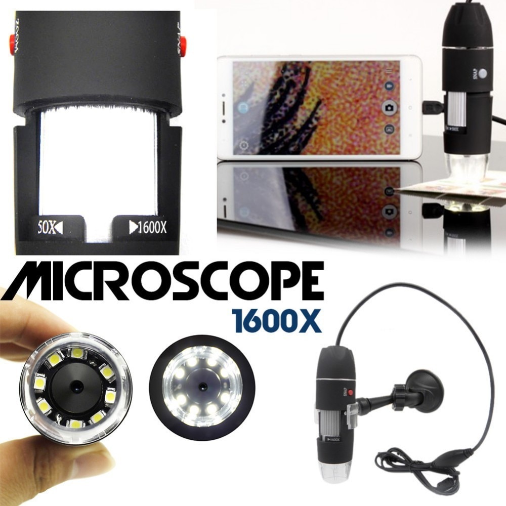 Mega pixel 1600x 8 led digitalt mikroskop usb endoskop kamera mikroskopi forstørrelsesglas elektronisk stereo pincet forstørrelse