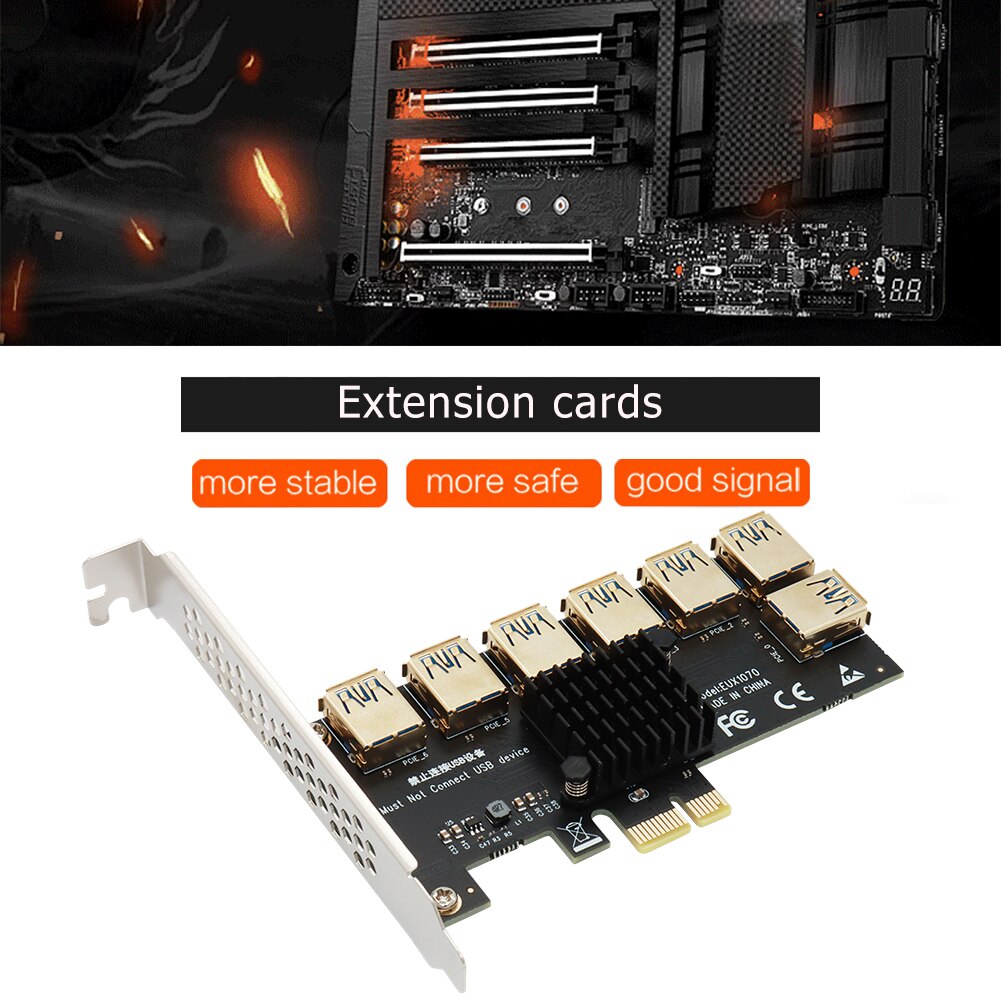 Gold PCI Express Multiplier Riser PCIE 1 To 7 Port USB 3.0 PCI Express 1X 4X 8X 16X Extender Riser For Video Card Miner Mining