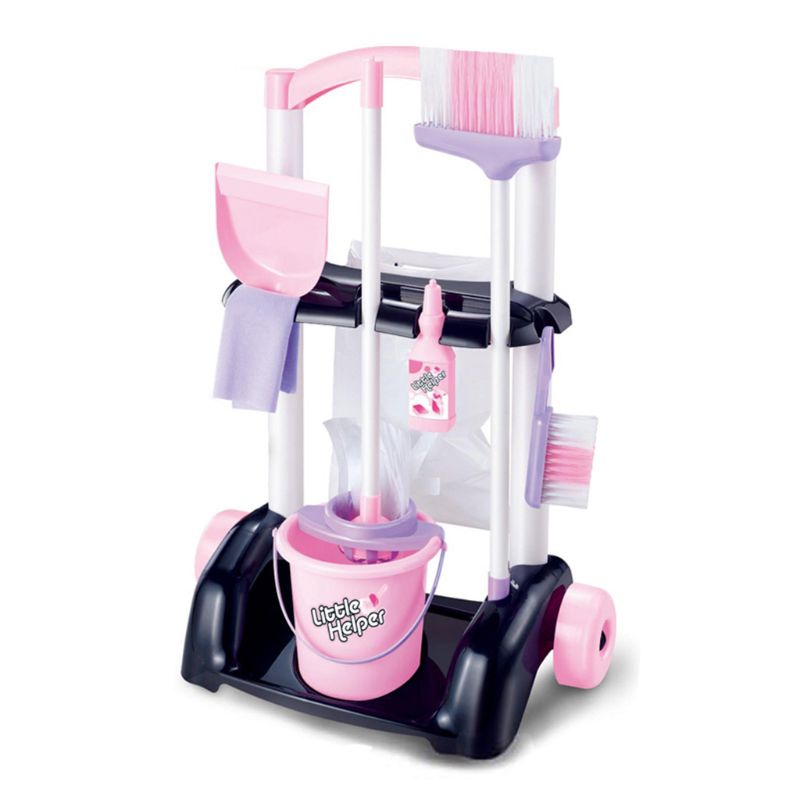 Carrito de limpieza de casa para niños, juguete para juego de imitación, pequeño ayudante para el hogar, carro de limpieza, suministros de limpieza