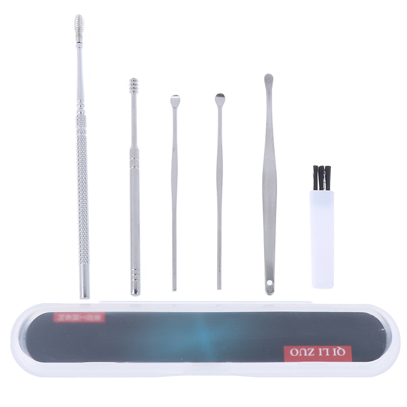 1/6Pcs Set Rvs Spiraal Draagbare Earpick Lepel Oor Tikken Oor Clean Ear Wax Remover Oor Zorg beauty Tool Kit