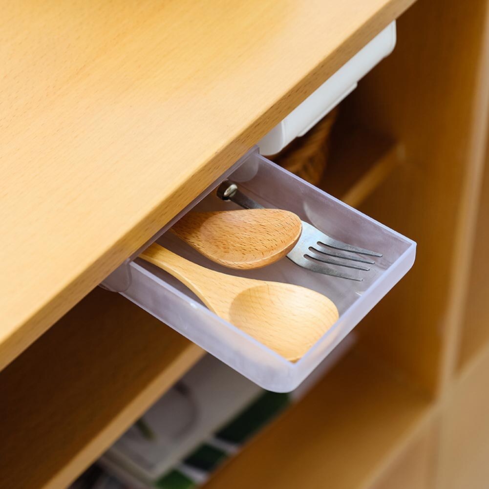 Plastic Desk Organizer Concealed Stationery Storage Box Case Table Drawer