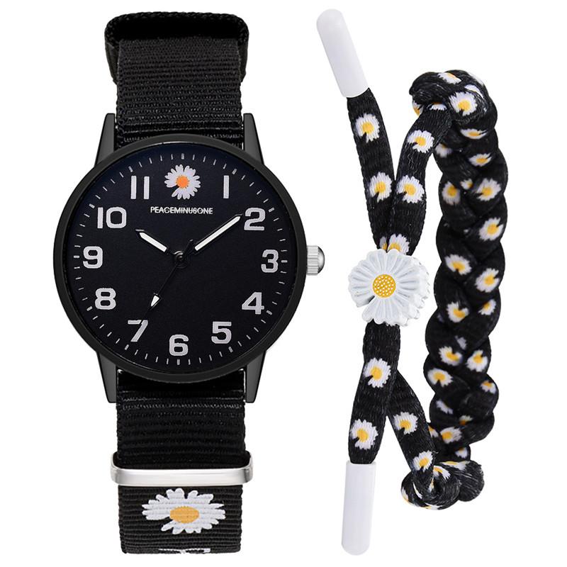 Kleine Daisy Armbanduhr Frauen Nylon Strap Kleid Quarzuhr Einfache Wilden Freundinnen Paar Uhr Geburtstag Frauen: f Bracelet
