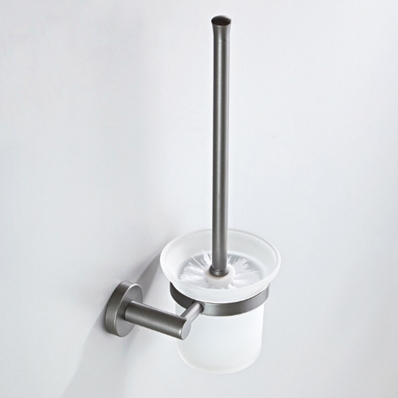 Ensemble d'accessoires de salle de bain gris en laiton, porte-brosse, rouleau de papier toilette, étagère à serviettes, douche, porte-savon mural, support pour sèche-cheveux: Toilet Brush Holder