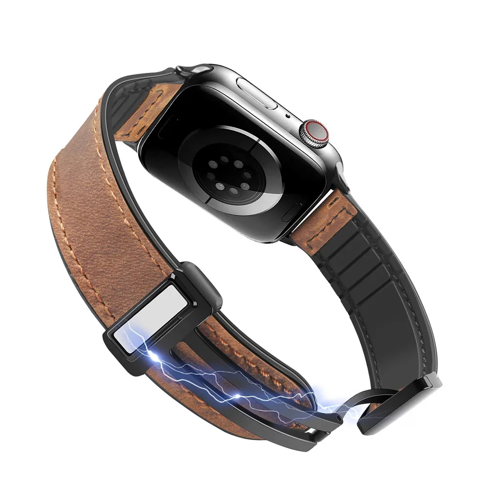 Siliconen + lederen band voor Apple Watch Band 49mm 44/42/45/38/40/41mm accessoires armband voor iWatch Ultra Series 9 8 7 SE 6 5