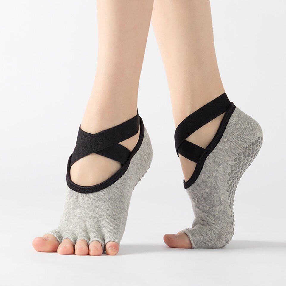 Calcetines de Yoga de cinco dedos para mujer, medias antideslizantes transpirables de secado rápido, de , de algodón, para Ballet, baile y Fitness: 02