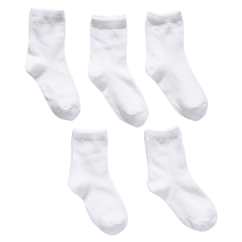 5 Pairs Kids Pure White Sock Baby Boy Girl Solid Breathable Cotton Sport Spring