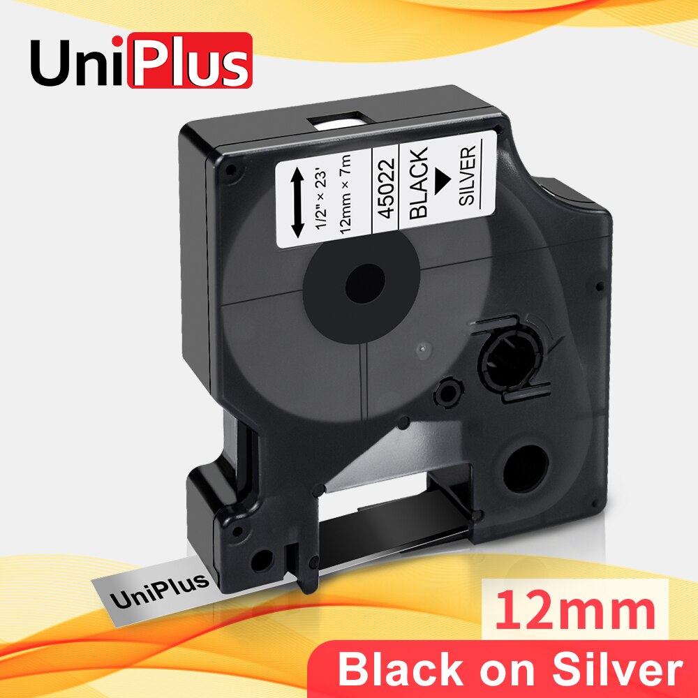 UniPlus Preto sobre Prata 12mm * 7m D1 Rótulo Dymo Fita Da Impressora Compatível Fita 45022 para Dymo Etiquetadora labelPoint 200 250 300 400
