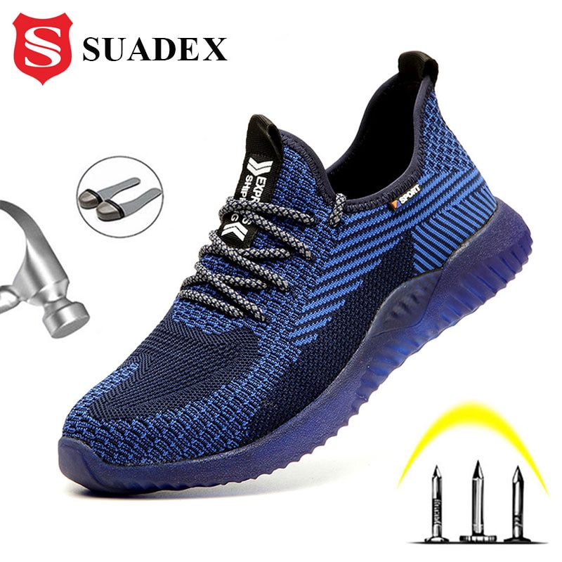 Suadex men aço toe sapatos de trabalho segurança respirável leve confortável construção industrial sapatos antiderrapante punctura