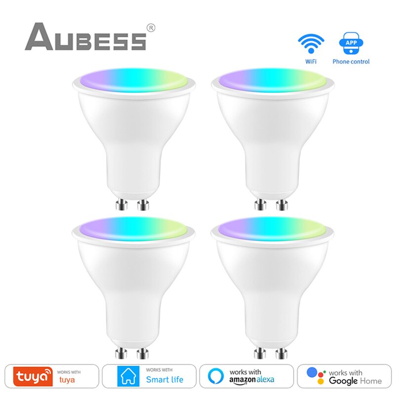 Aubess Tuya GU10 Wifi Smart Light Led-lampen Rgbcw 5W Dimbare Lampen Smart Leven App Afstandsbediening Werkt Met alexa Google Thuis