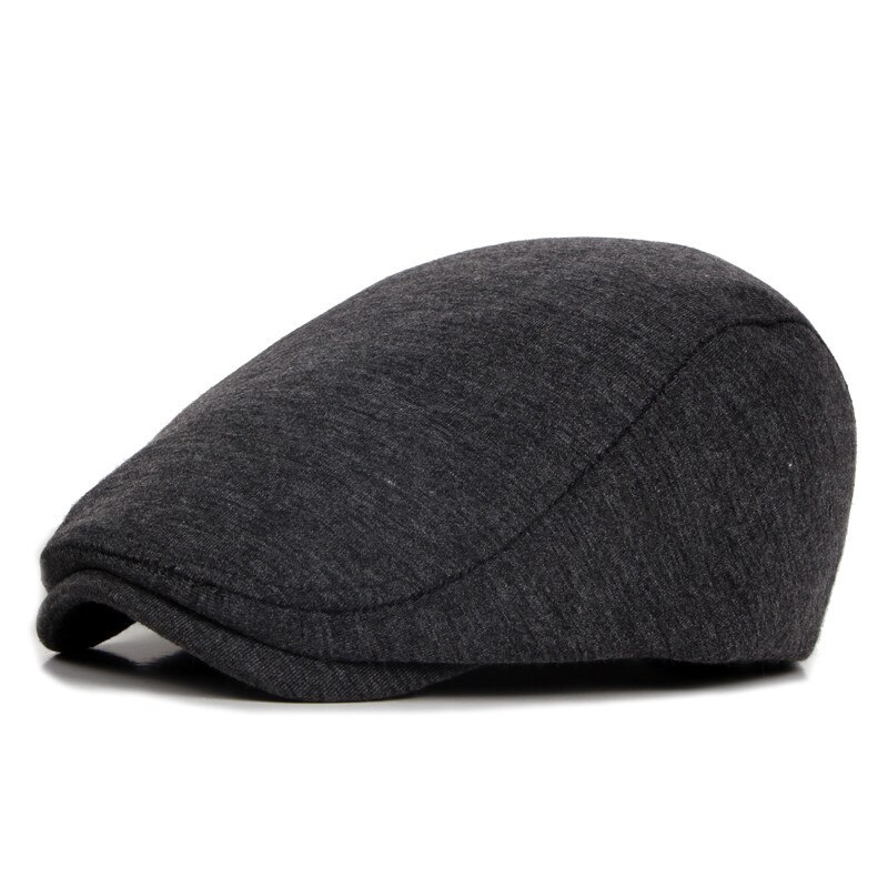 Gorro de boina FS para hombre y mujer, gorro de algodón negro de otoño e invierno, gorro plano de hiedra ajustable para hombre y mujer, Boina de punto liso para caballero: Dark Grey