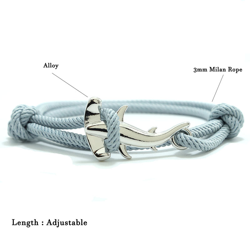 Mężczyźni bransoletka lina podwójna warstwa regulowany urok Braslet lato biżuteria plażowa Shark Braclet czerwony biały ciąg Brazalete Unisex
