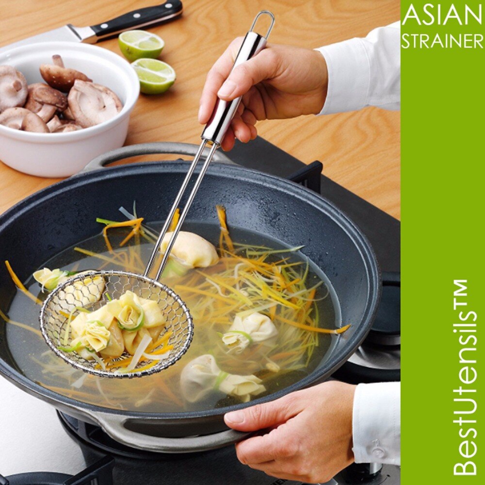 Asian Kitchen Stainless Steel Spider Strainer Wire Skimmer with Spiral Mesh Net Colanders Mesh Ladle for Kitchen Tools