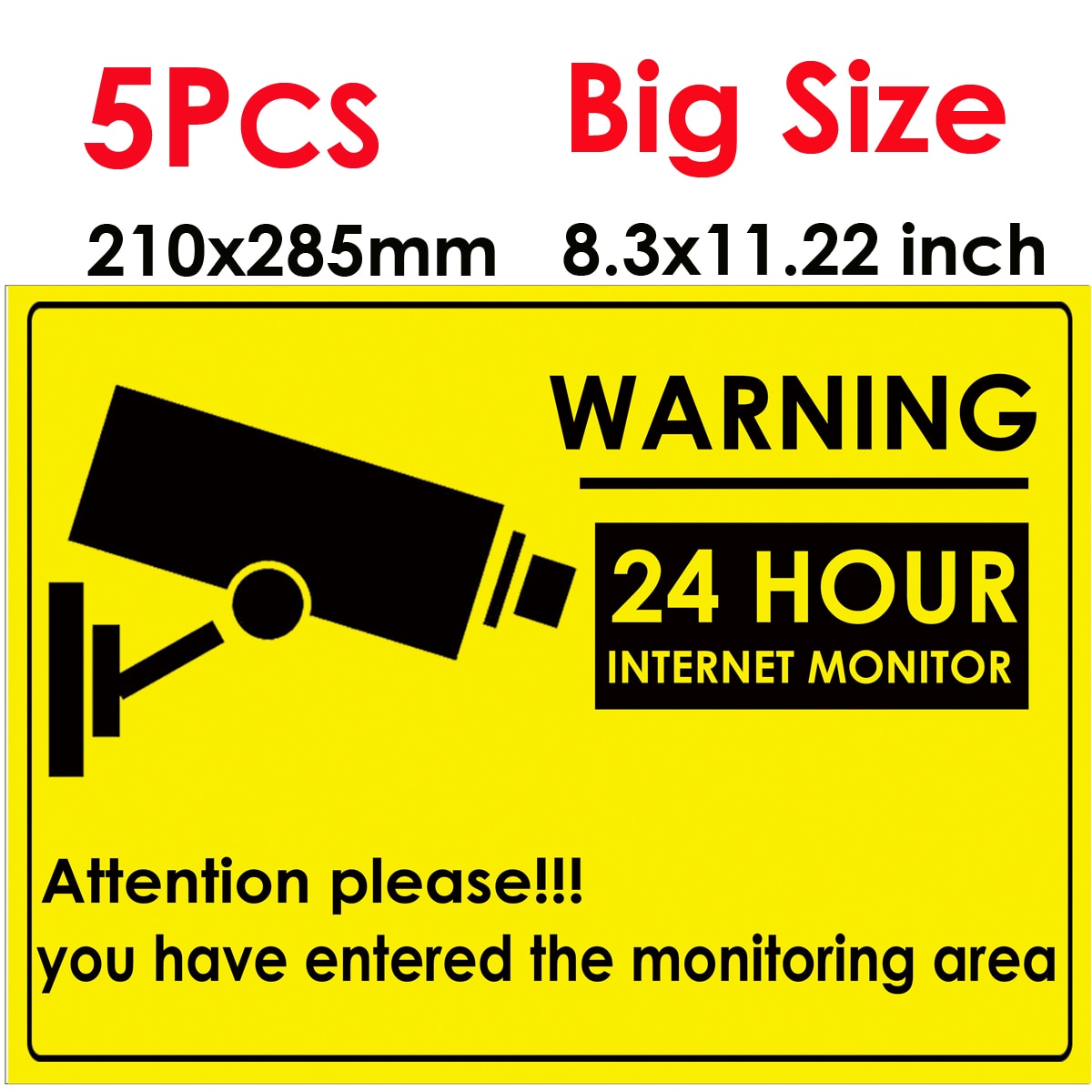 5 stücke 24 STUNDE CCTV Sicherheit Kamera System Warnung Zeichen Aufkleber Aufkleber Überwachung CCTV Kamera Video Warnung Aufkleber große größe 285x