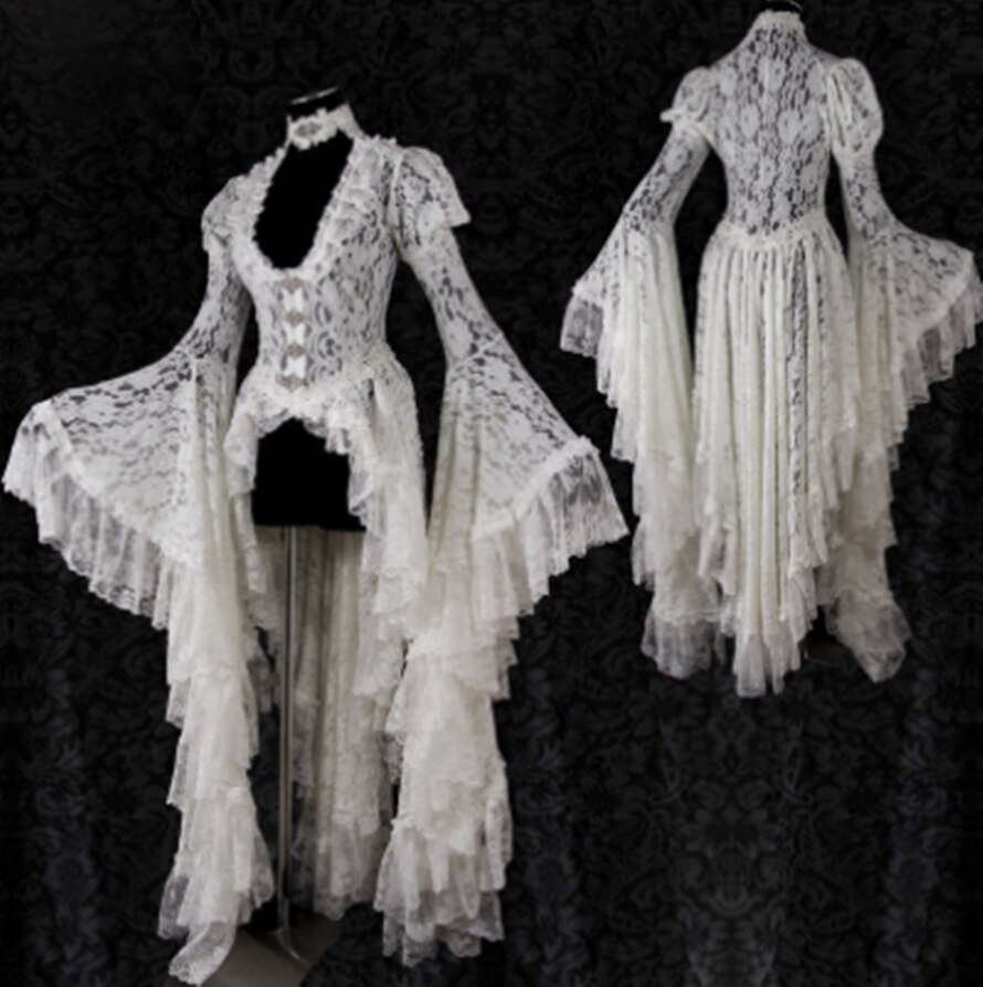 Kawaii meisje gothic loli middeleeuwse hofjurk zoete lolita jurk vintage flare mouwen kant patchwork zwaluwstaart victoriaanse jurk