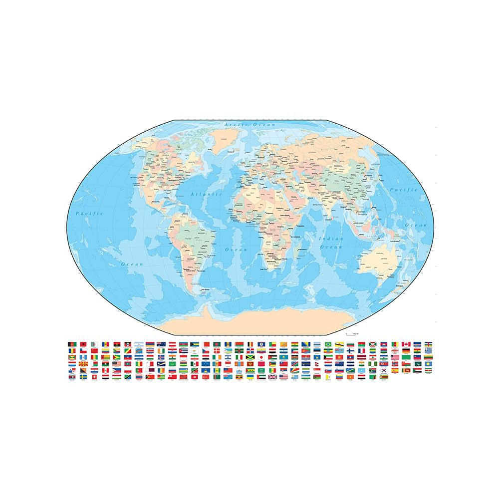 150X225 Cm Vinyl Spray Wereldkaart Mercator Projectie Met Nationale Vlag Voor Reizen En Onderwijs