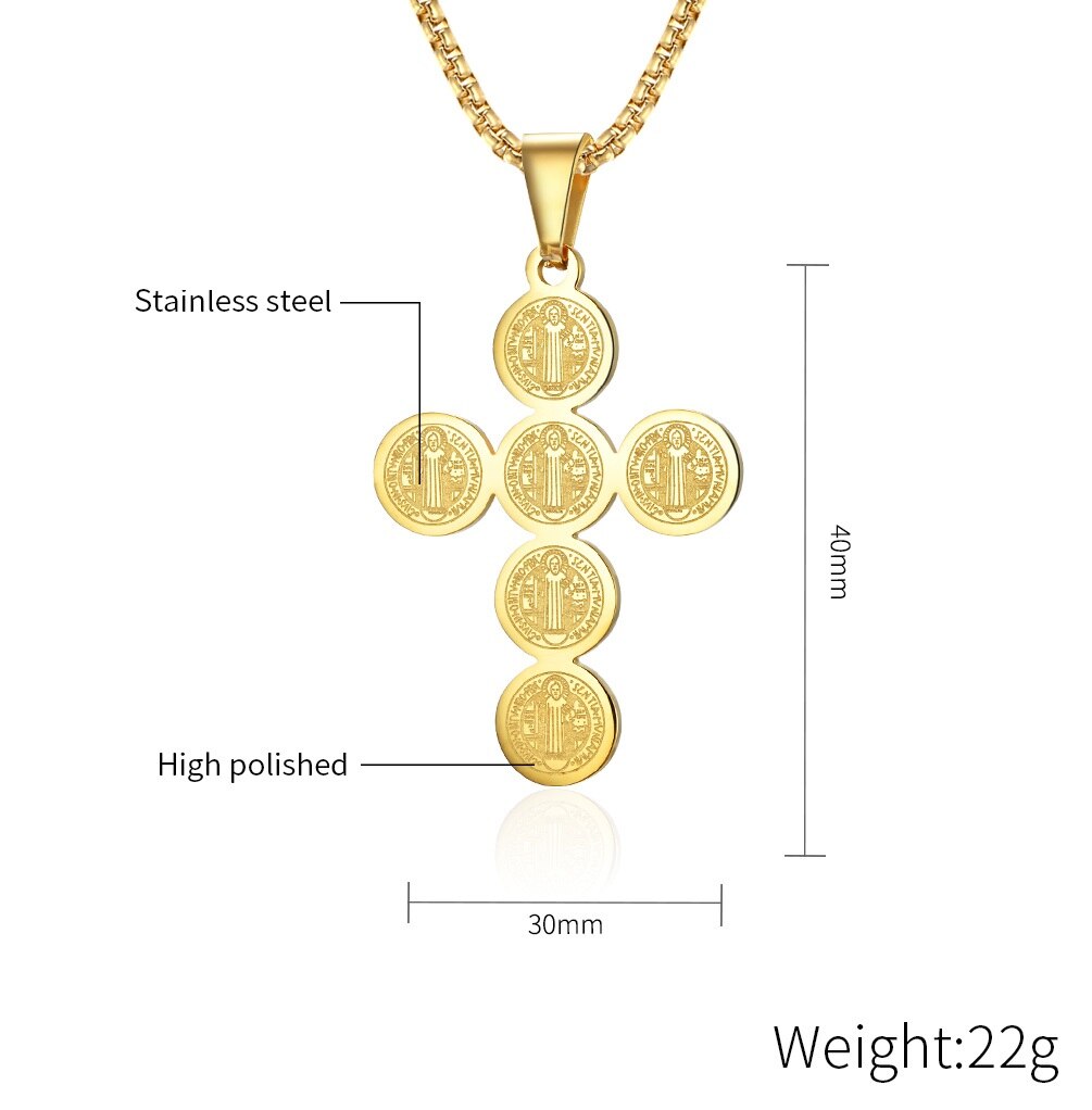 Mannelijke Mannen Benedictus Cross Ketting Hangers Mode Christian Sieraden Box Chain Rvs Zwarte Goud Kleur