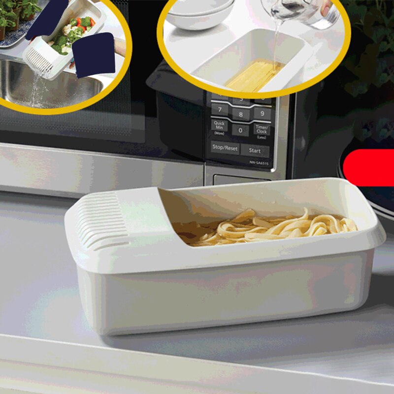Olla de Pasta para microondas, utensilio de cocina con colador resistente al calor, vaporizador para botes, fideos y espagueti